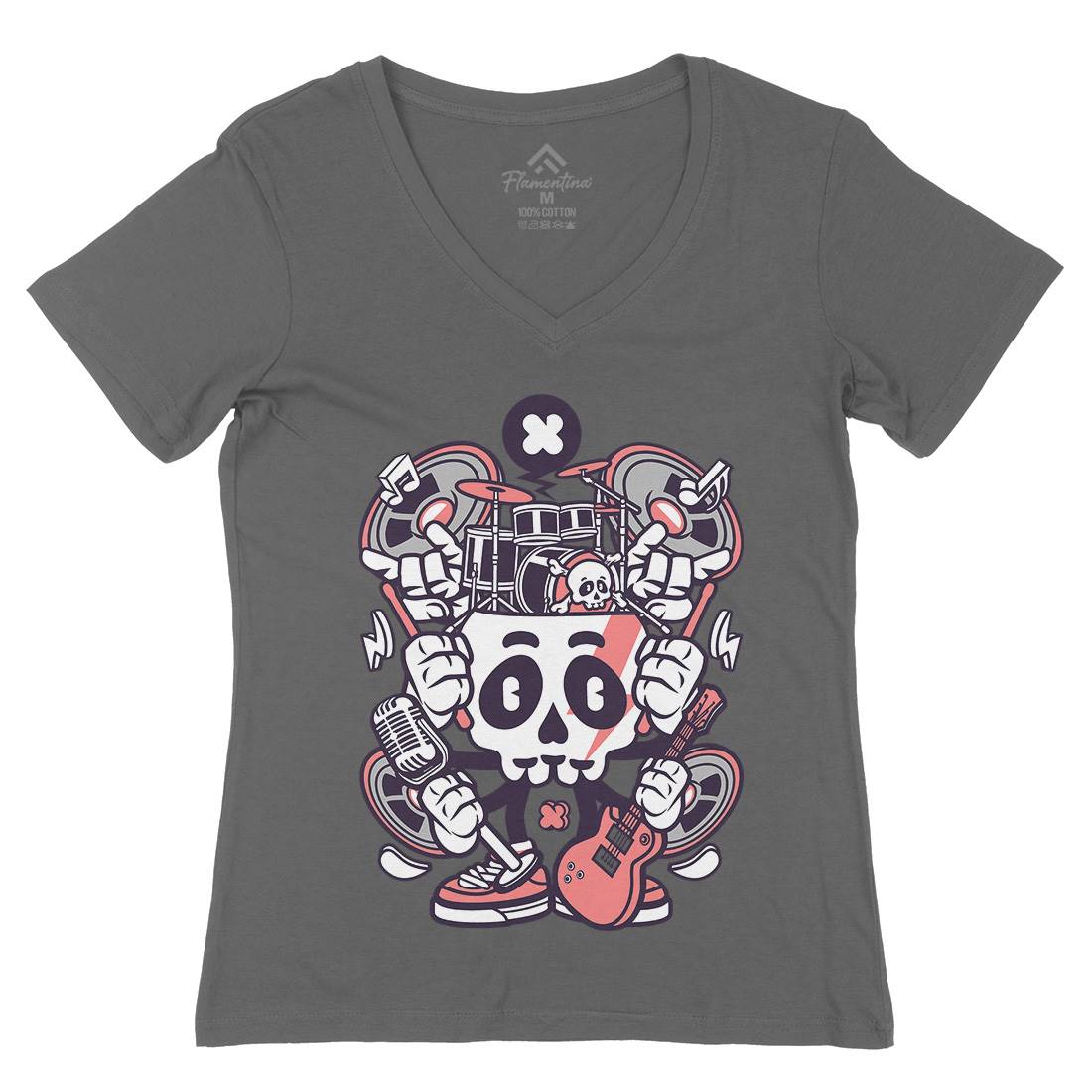 Skull Of Rock Womens Organic V-Neck T-Shirt Music C241