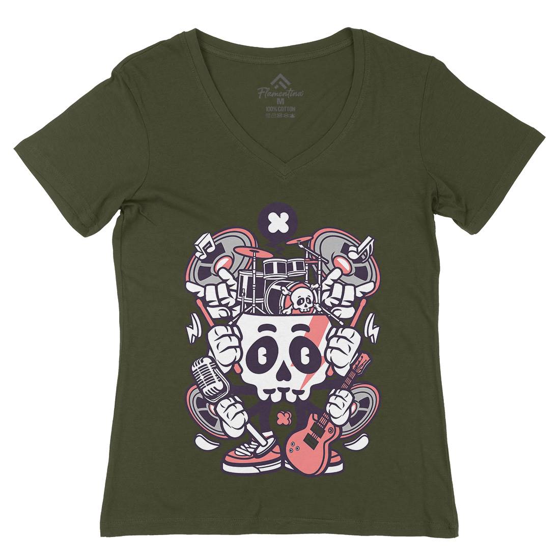 Skull Of Rock Womens Organic V-Neck T-Shirt Music C241