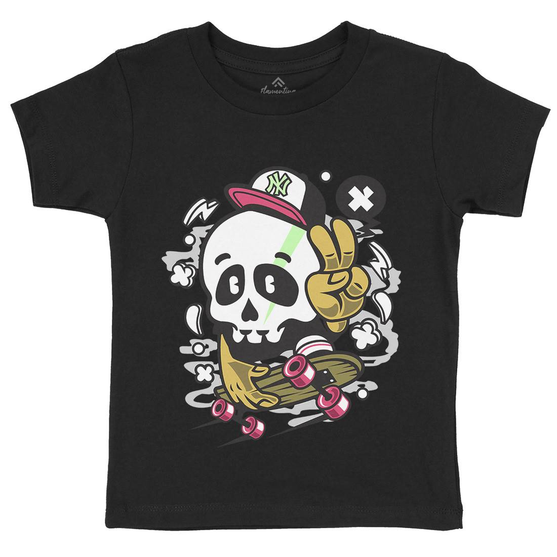 Skull Peace Skateboarding Kids Organic Crew Neck T-Shirt Skate C242