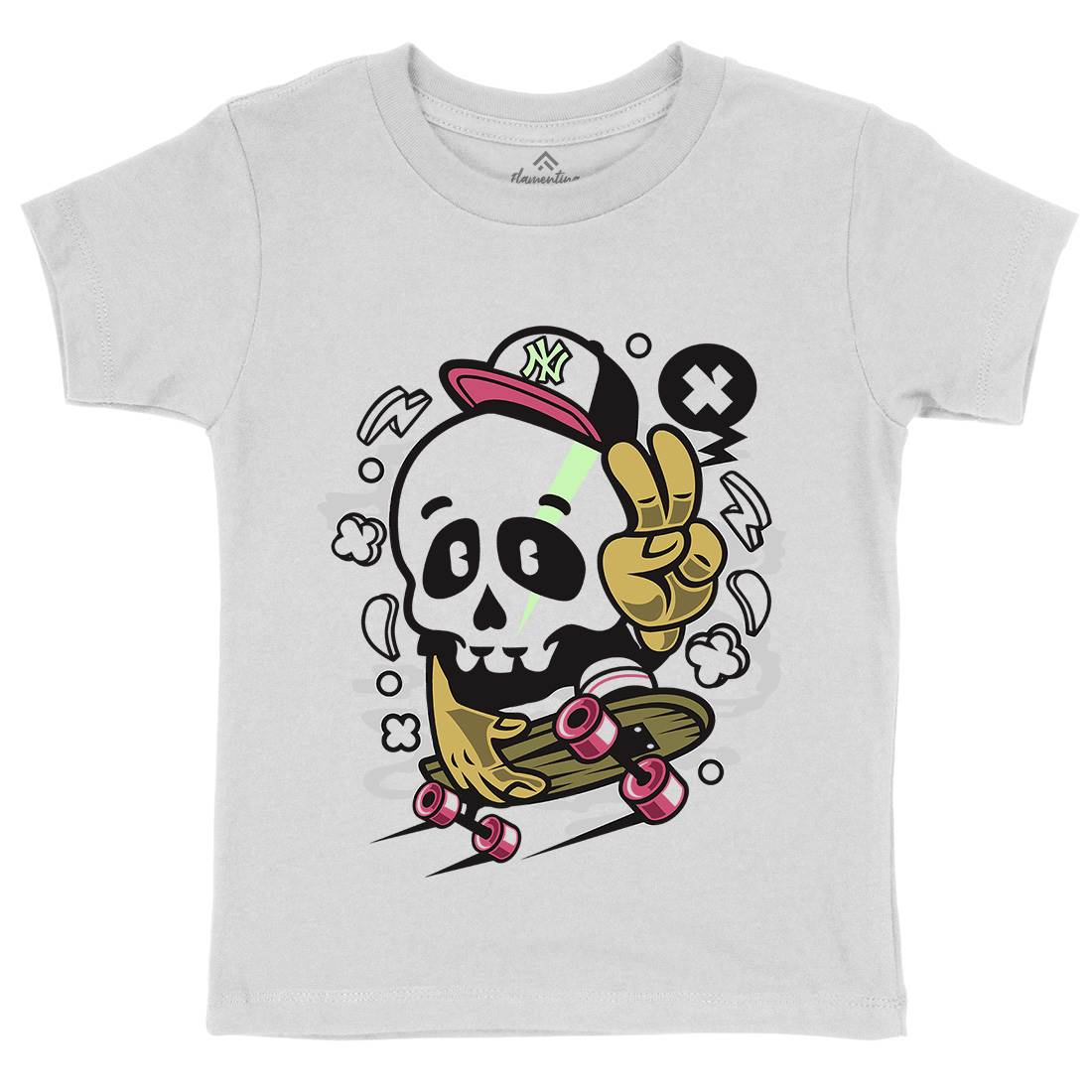 Skull Peace Skateboarding Kids Crew Neck T-Shirt Skate C242