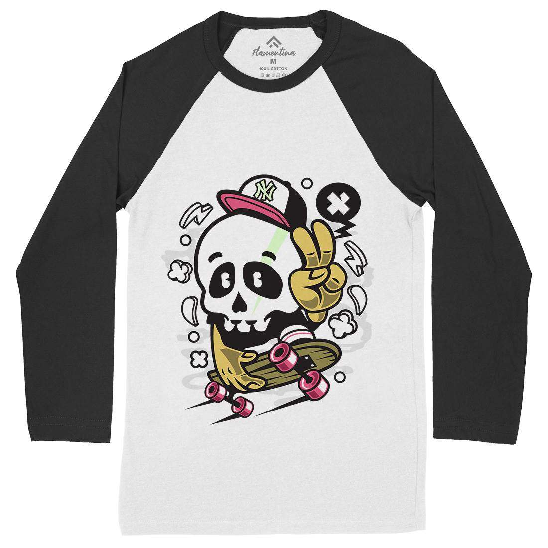 Skull Peace Skateboarding Mens Long Sleeve Baseball T-Shirt Skate C242