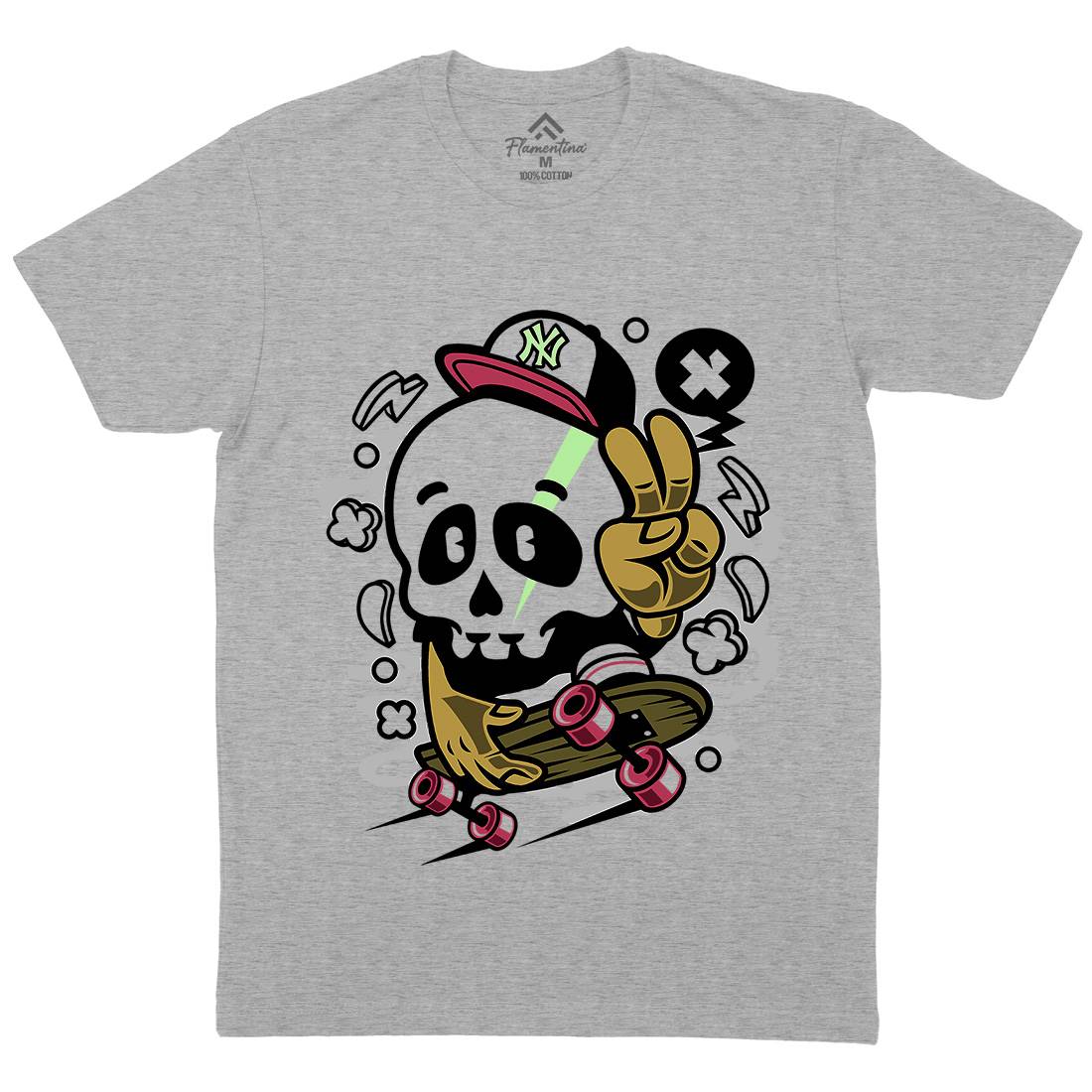 Skull Peace Skateboarding Mens Crew Neck T-Shirt Skate C242