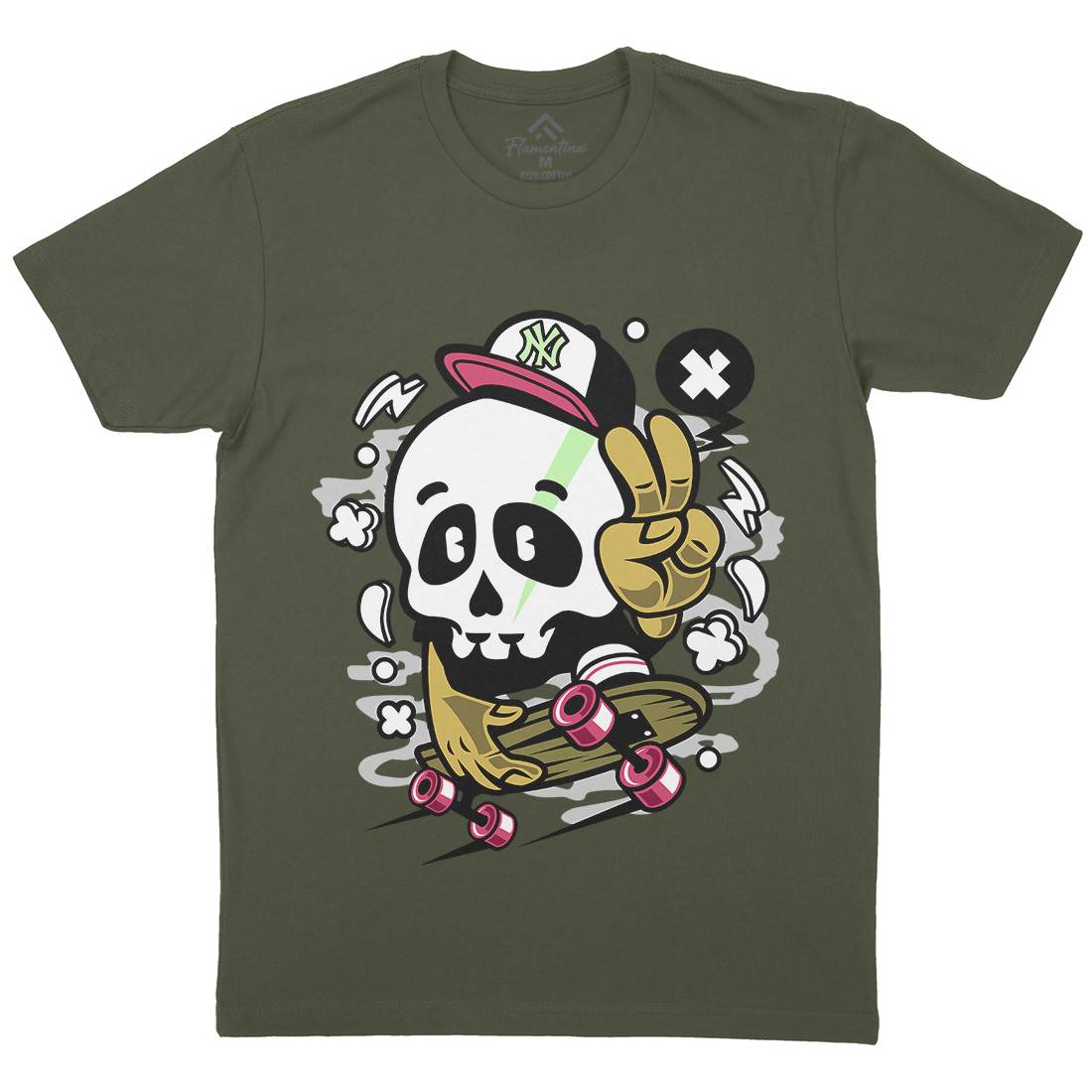 Skull Peace Skateboarding Mens Organic Crew Neck T-Shirt Skate C242