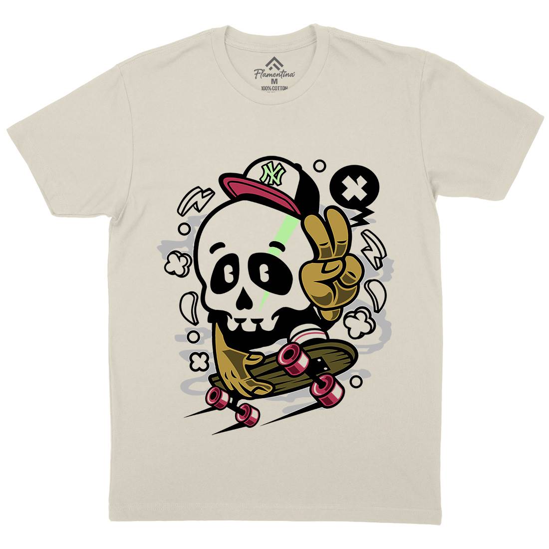 Skull Peace Skateboarding Mens Organic Crew Neck T-Shirt Skate C242