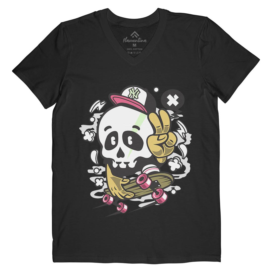 Skull Peace Skateboarding Mens V-Neck T-Shirt Skate C242