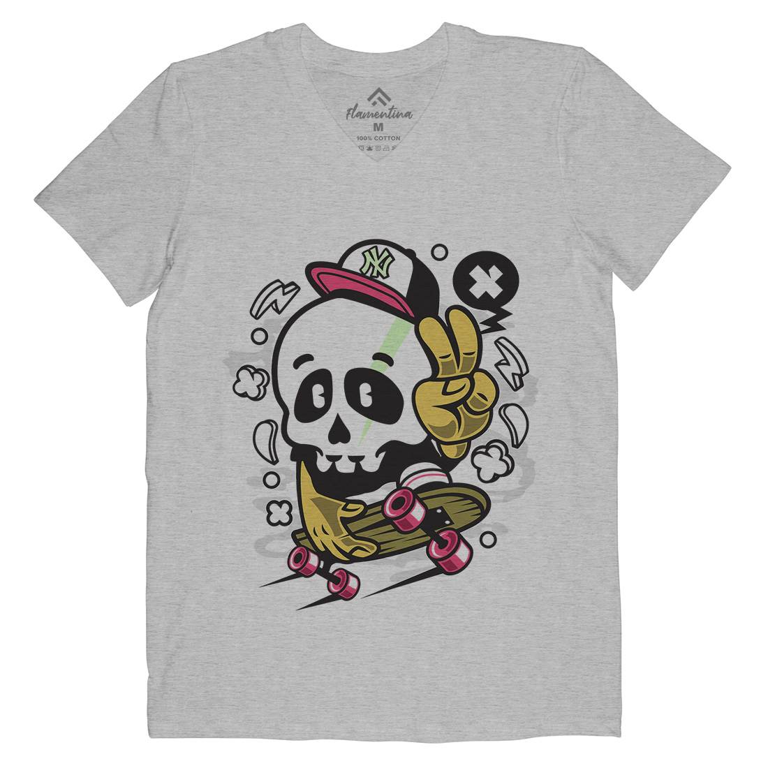 Skull Peace Skateboarding Mens Organic V-Neck T-Shirt Skate C242