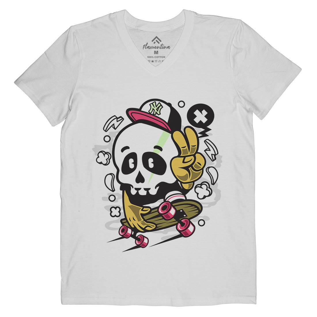 Skull Peace Skateboarding Mens Organic V-Neck T-Shirt Skate C242