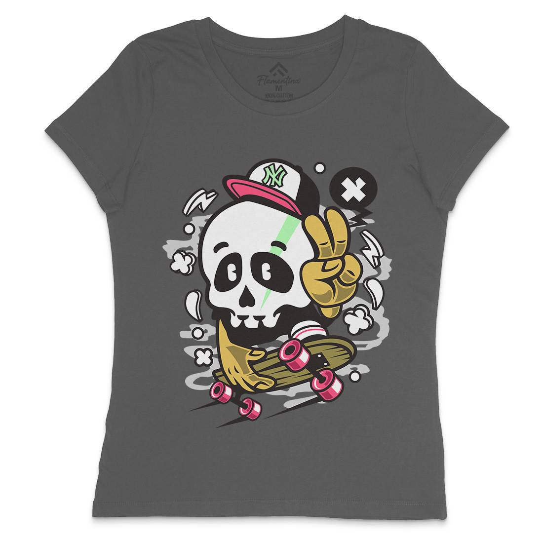 Skull Peace Skateboarding Womens Crew Neck T-Shirt Skate C242