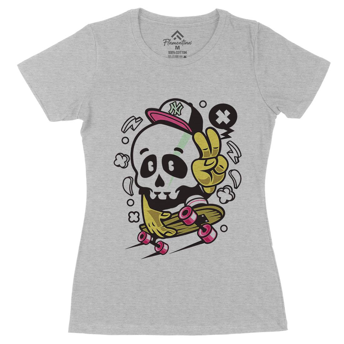 Skull Peace Skateboarding Womens Organic Crew Neck T-Shirt Skate C242