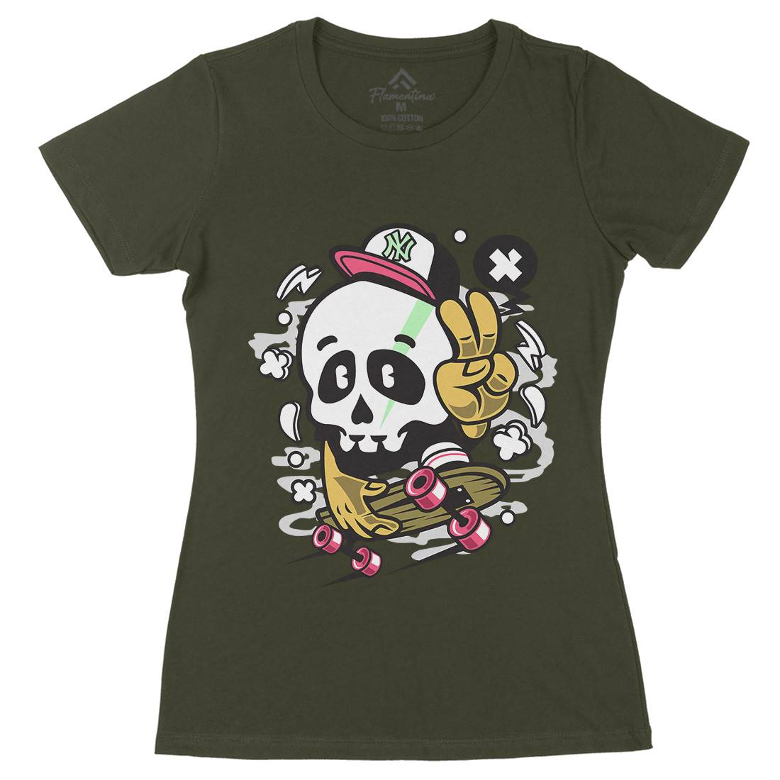 Skull Peace Skateboarding Womens Organic Crew Neck T-Shirt Skate C242