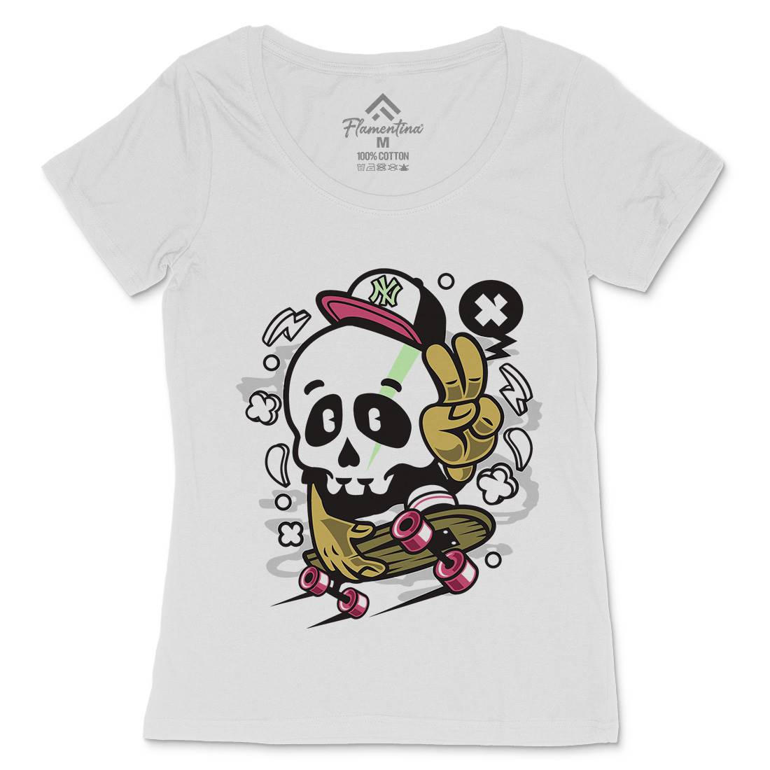 Skull Peace Skateboarding Womens Scoop Neck T-Shirt Skate C242
