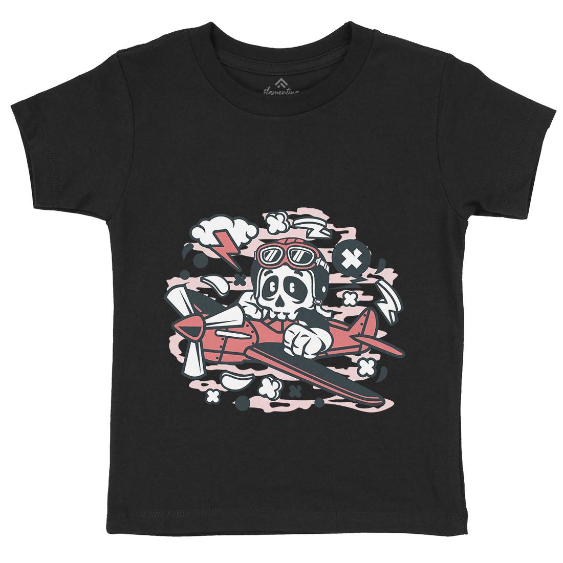 Skull Pilot Kids Crew Neck T-Shirt Army C243