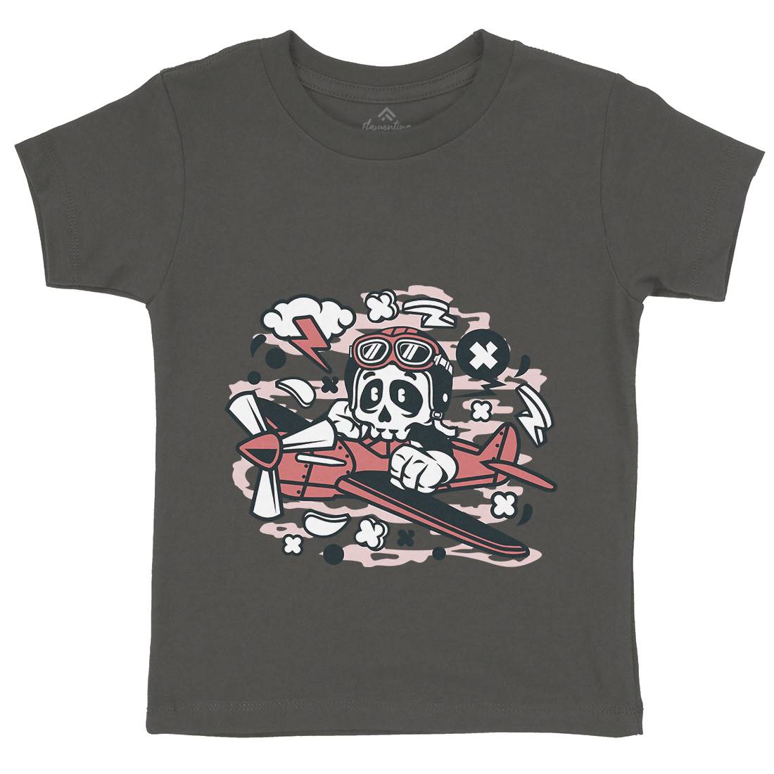 Skull Pilot Kids Organic Crew Neck T-Shirt Army C243