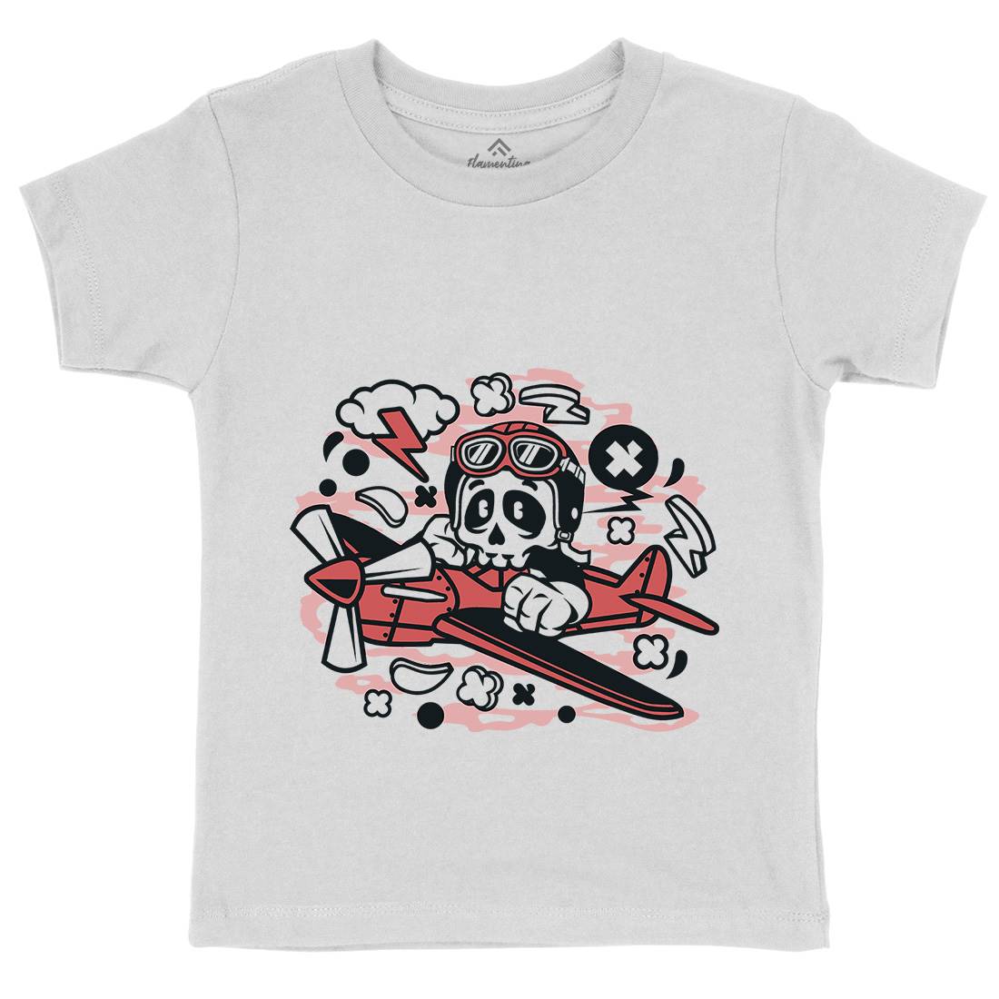 Skull Pilot Kids Organic Crew Neck T-Shirt Army C243