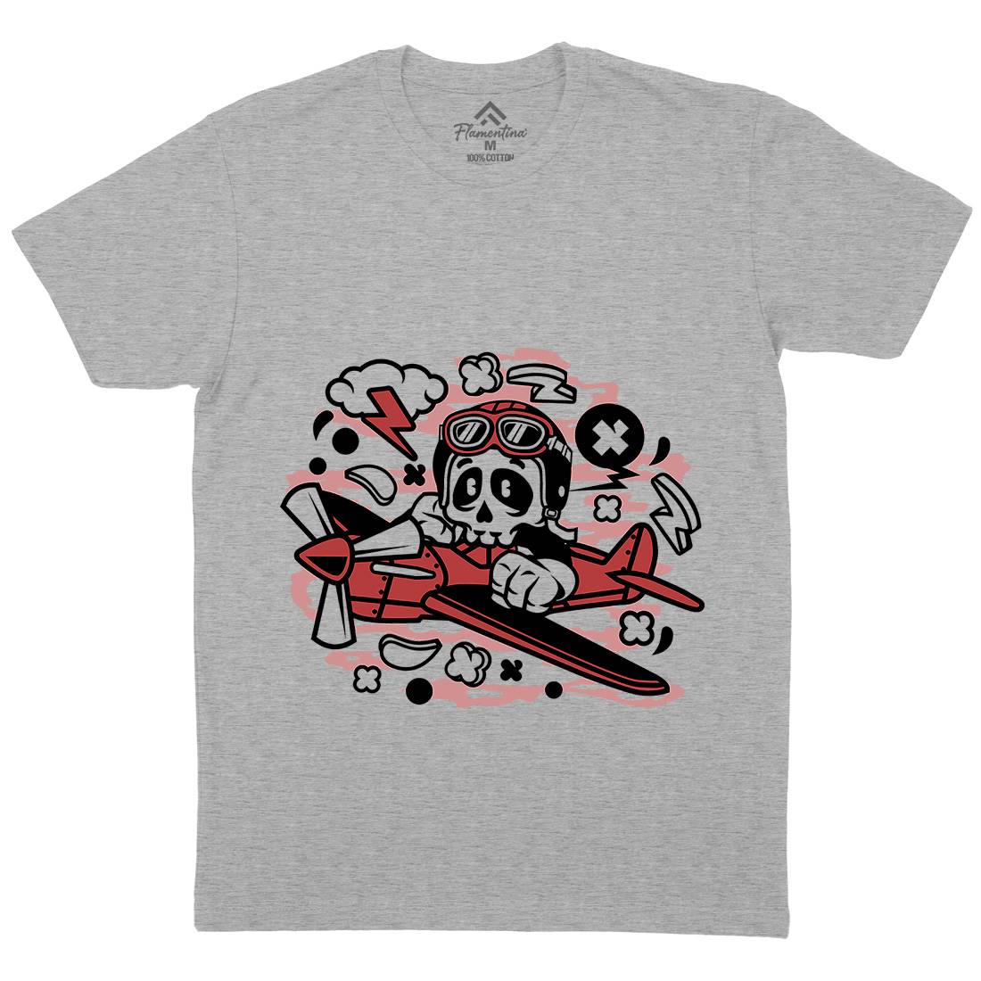 Skull Pilot Mens Organic Crew Neck T-Shirt Army C243