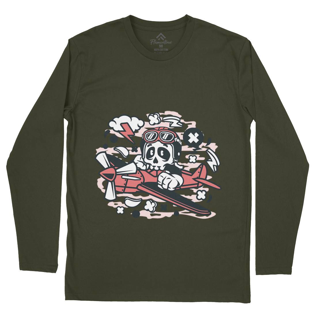 Skull Pilot Mens Long Sleeve T-Shirt Army C243