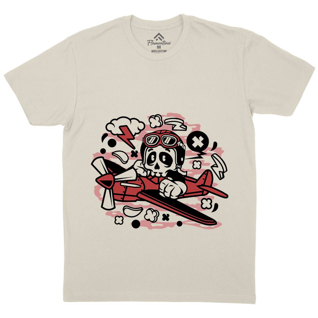 Skull Pilot Mens Organic Crew Neck T-Shirt Army C243