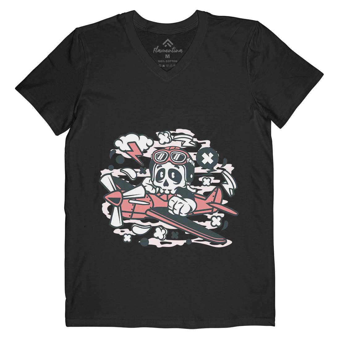 Skull Pilot Mens V-Neck T-Shirt Army C243