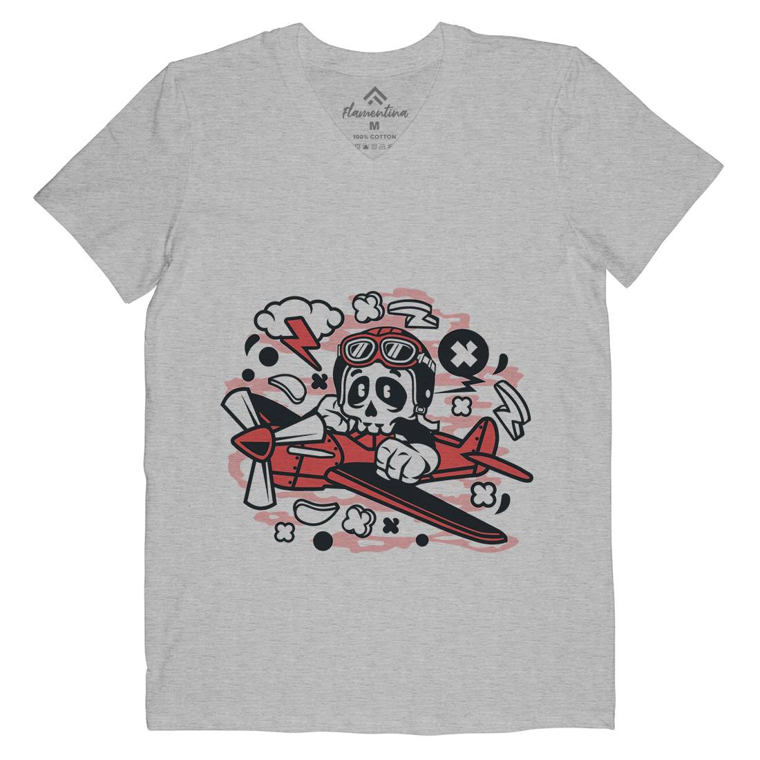 Skull Pilot Mens Organic V-Neck T-Shirt Army C243