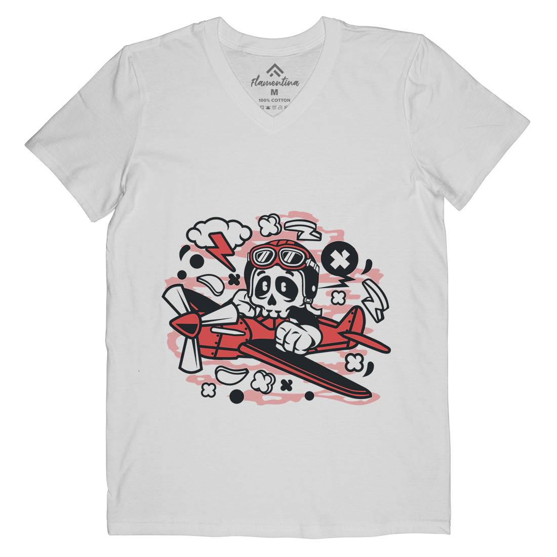Skull Pilot Mens V-Neck T-Shirt Army C243
