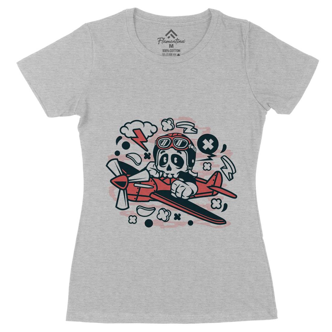 Skull Pilot Womens Organic Crew Neck T-Shirt Army C243
