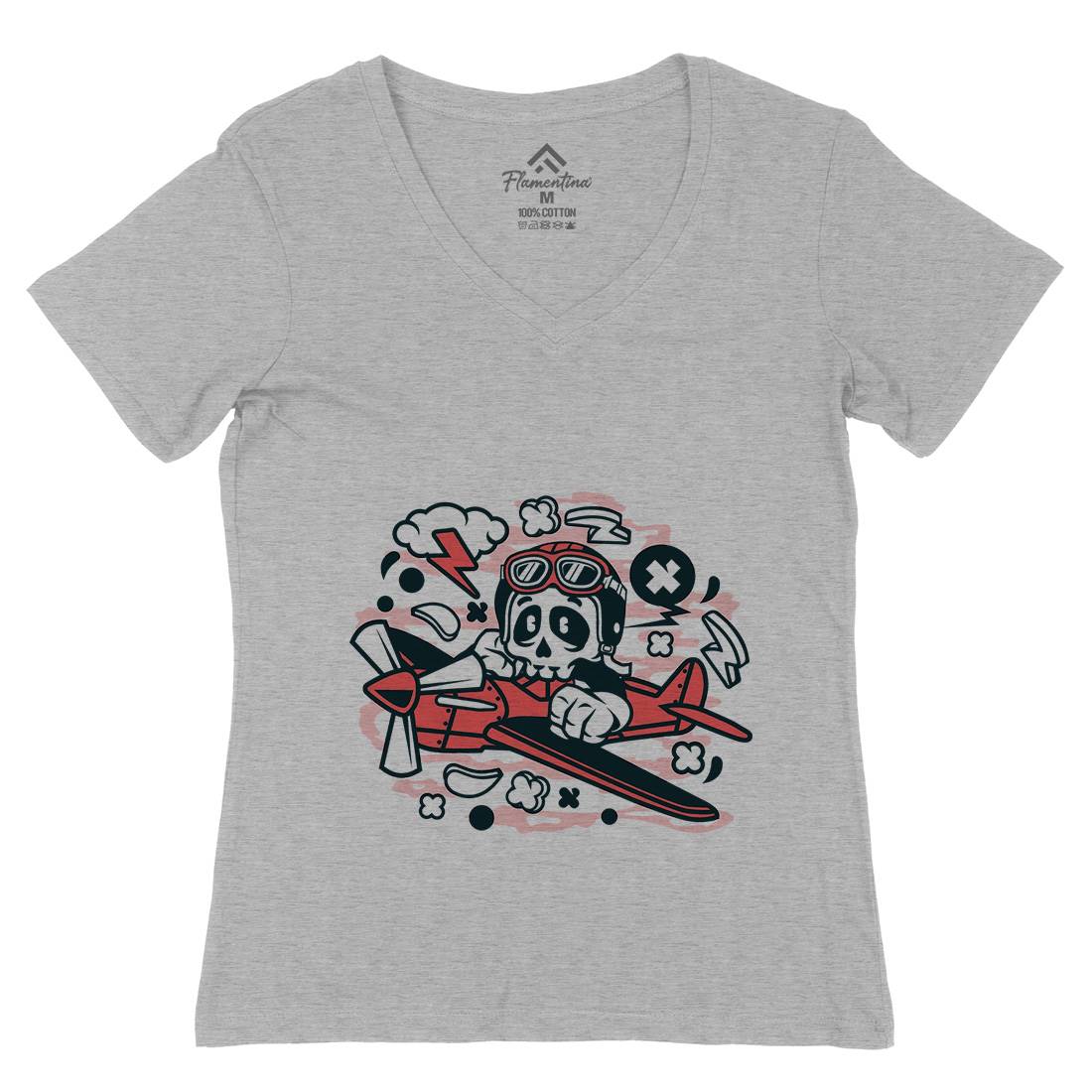 Skull Pilot Womens Organic V-Neck T-Shirt Army C243