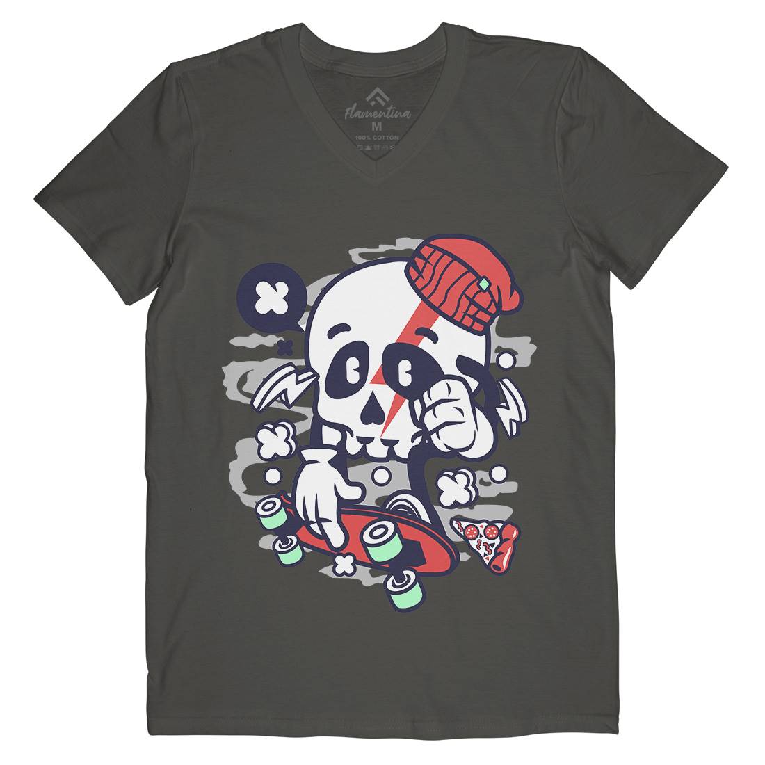 Skull Skateboarding Mens V-Neck T-Shirt Skate C244