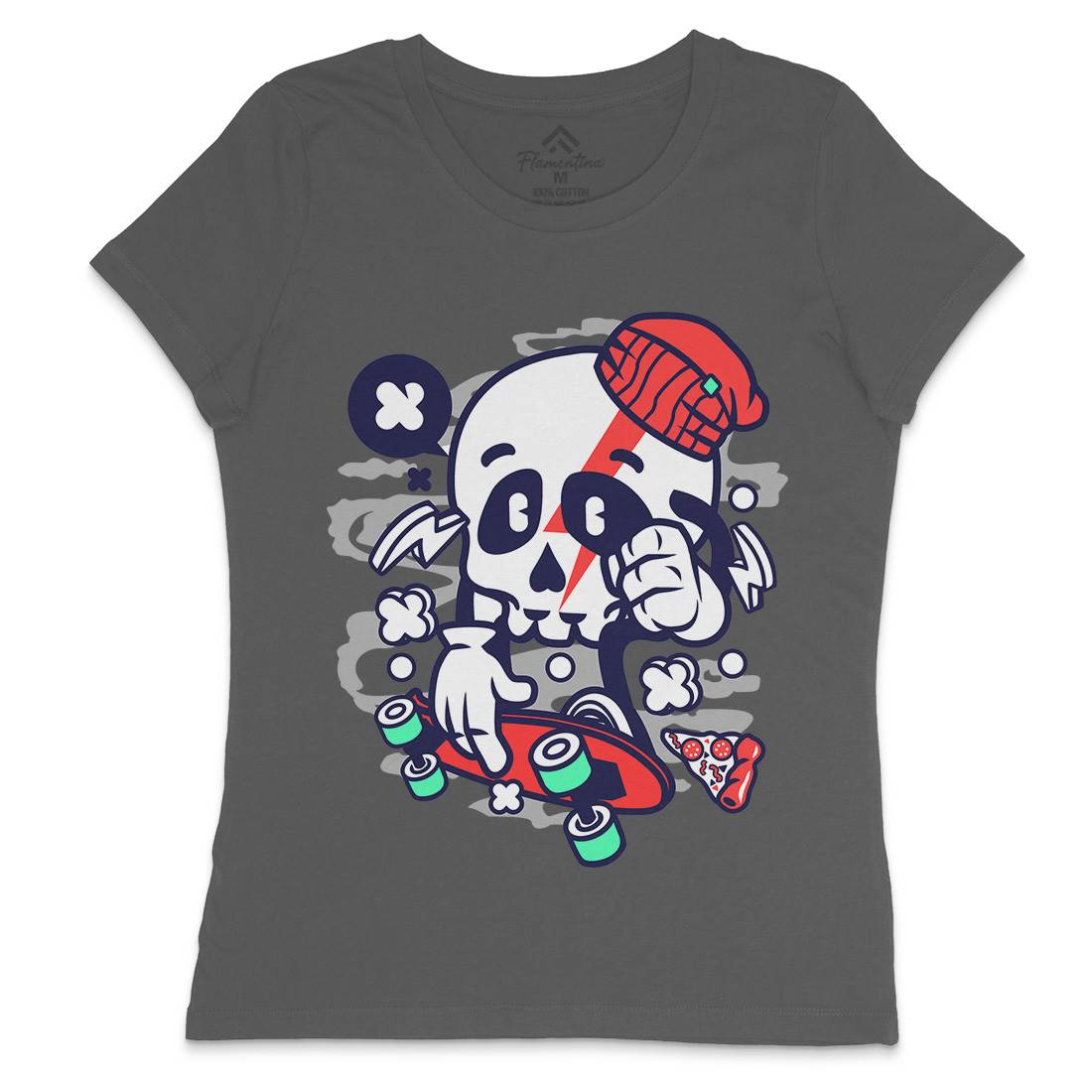 Skull Skateboarding Womens Crew Neck T-Shirt Skate C244