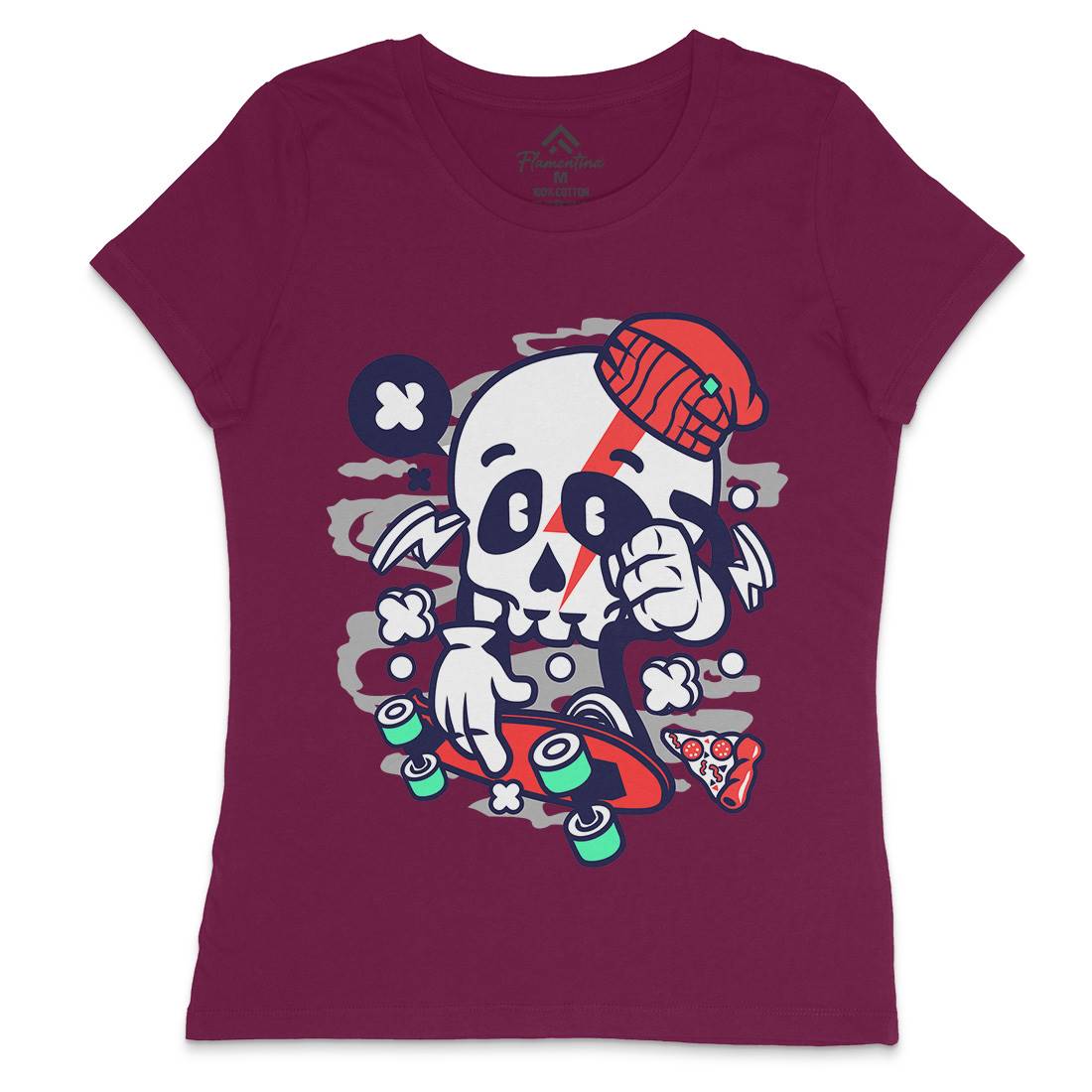 Skull Skateboarding Womens Crew Neck T-Shirt Skate C244