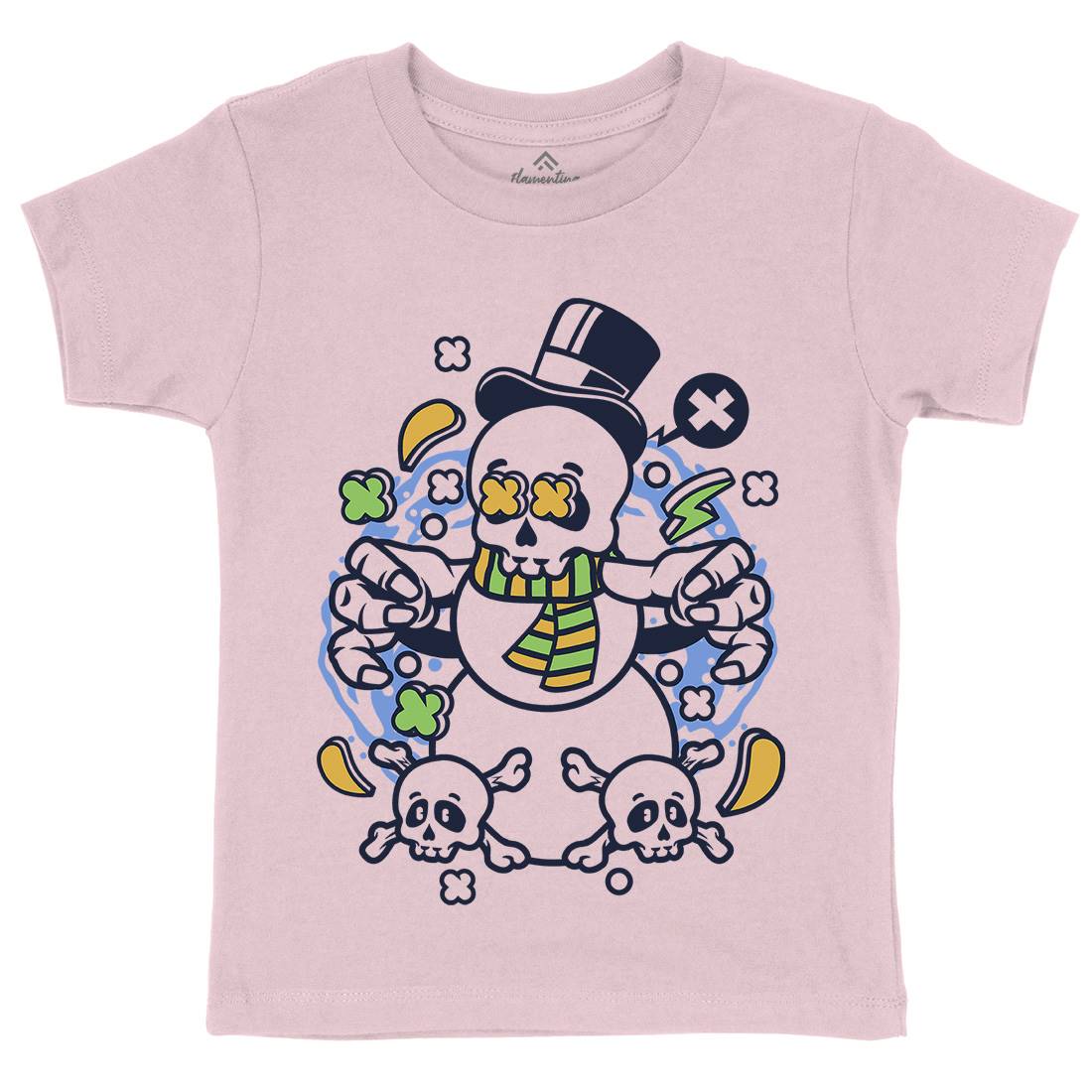 Skull Snowman Kids Organic Crew Neck T-Shirt Retro C246