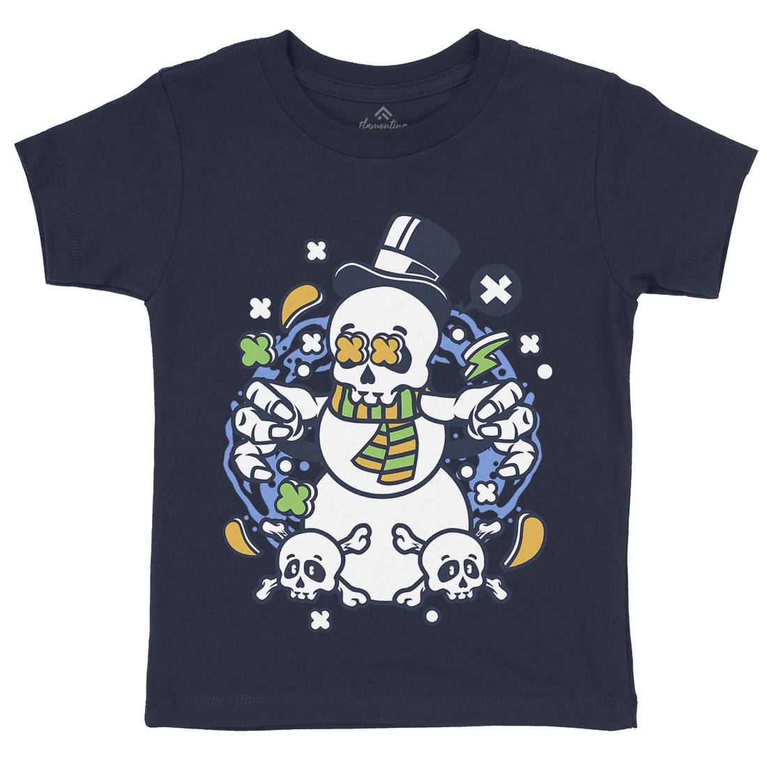 Skull Snowman Kids Crew Neck T-Shirt Retro C246