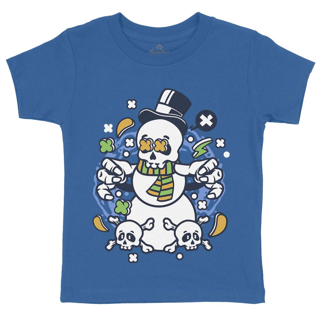 Skull Snowman Kids Organic Crew Neck T-Shirt Retro C246