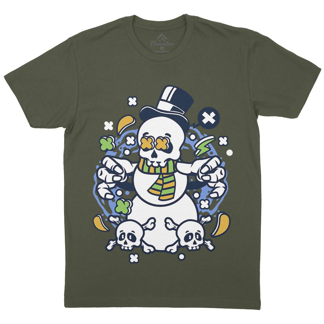 Skull Snowman Mens Organic Crew Neck T-Shirt Retro C246