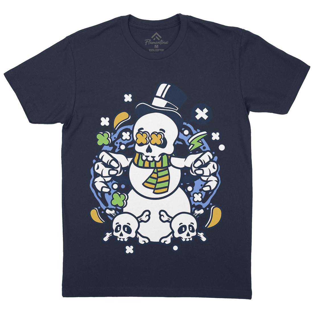 Skull Snowman Mens Organic Crew Neck T-Shirt Retro C246