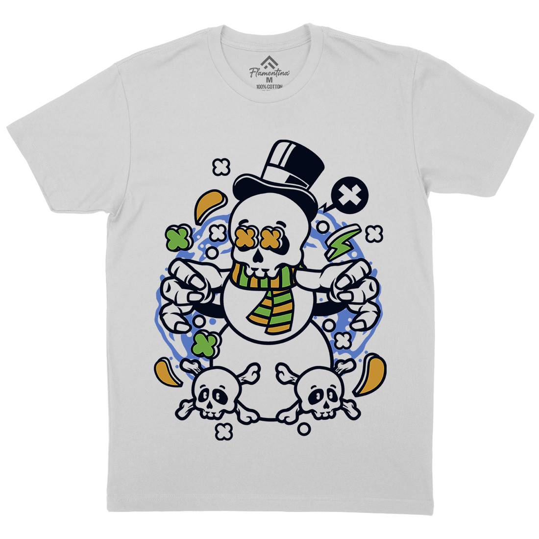 Skull Snowman Mens Crew Neck T-Shirt Retro C246