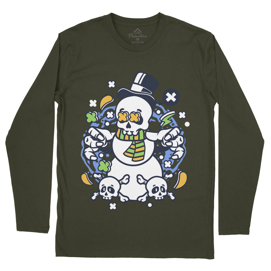 Skull Snowman Mens Long Sleeve T-Shirt Retro C246