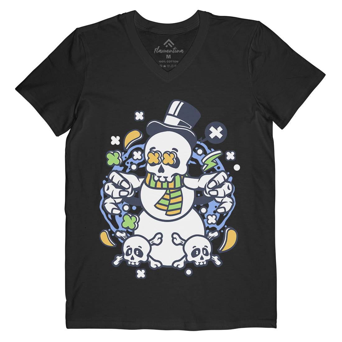 Skull Snowman Mens Organic V-Neck T-Shirt Retro C246