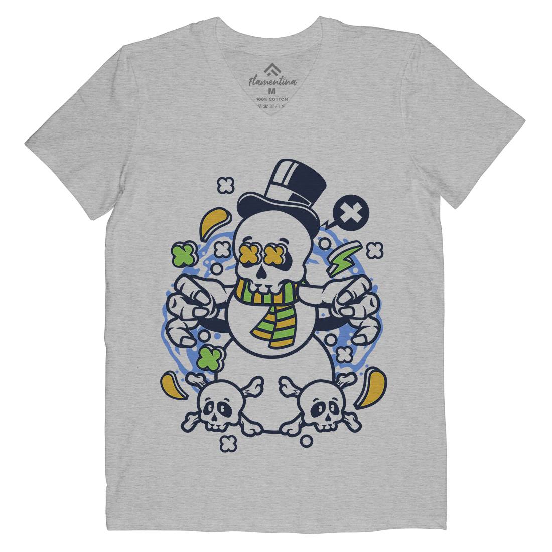 Skull Snowman Mens V-Neck T-Shirt Retro C246