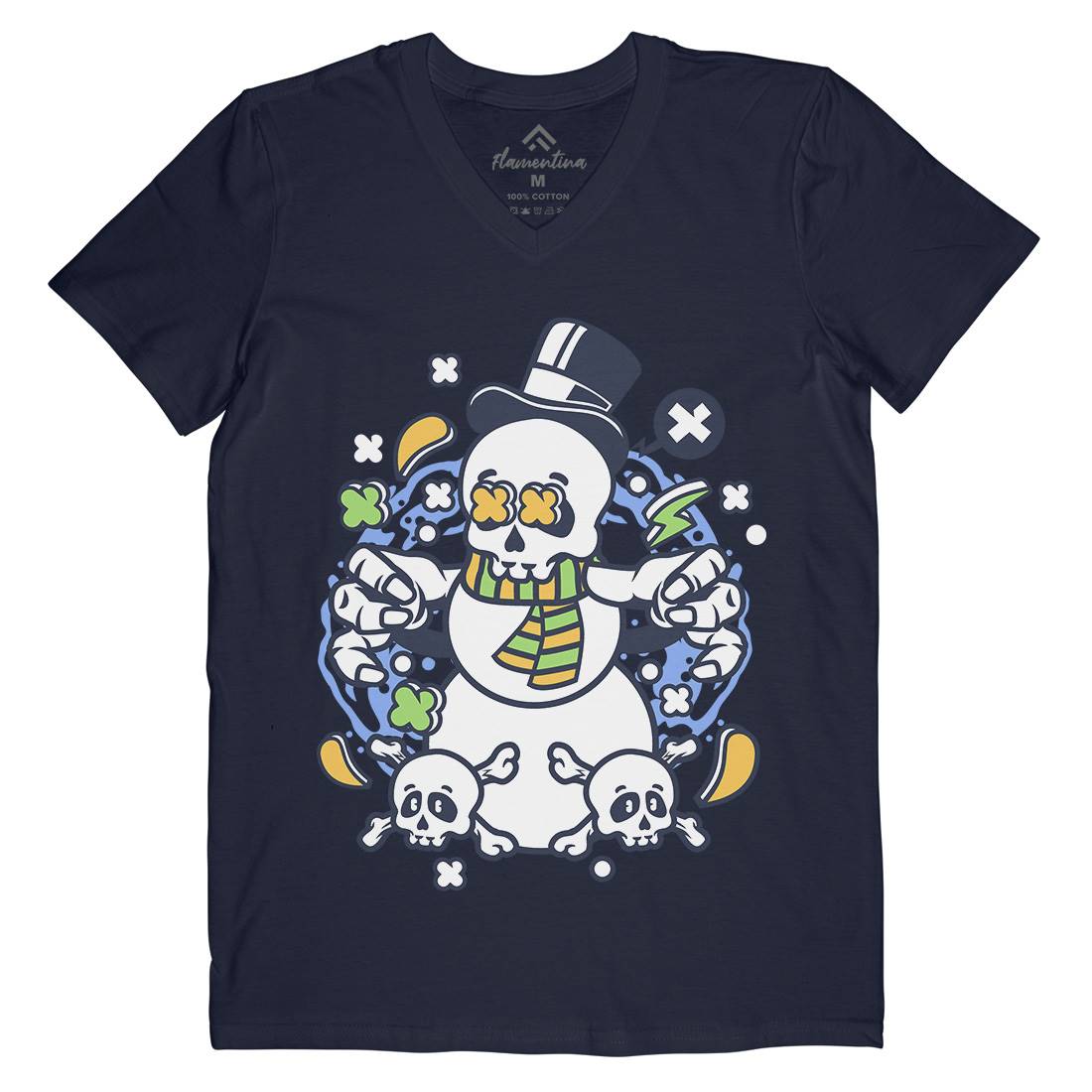 Skull Snowman Mens V-Neck T-Shirt Retro C246
