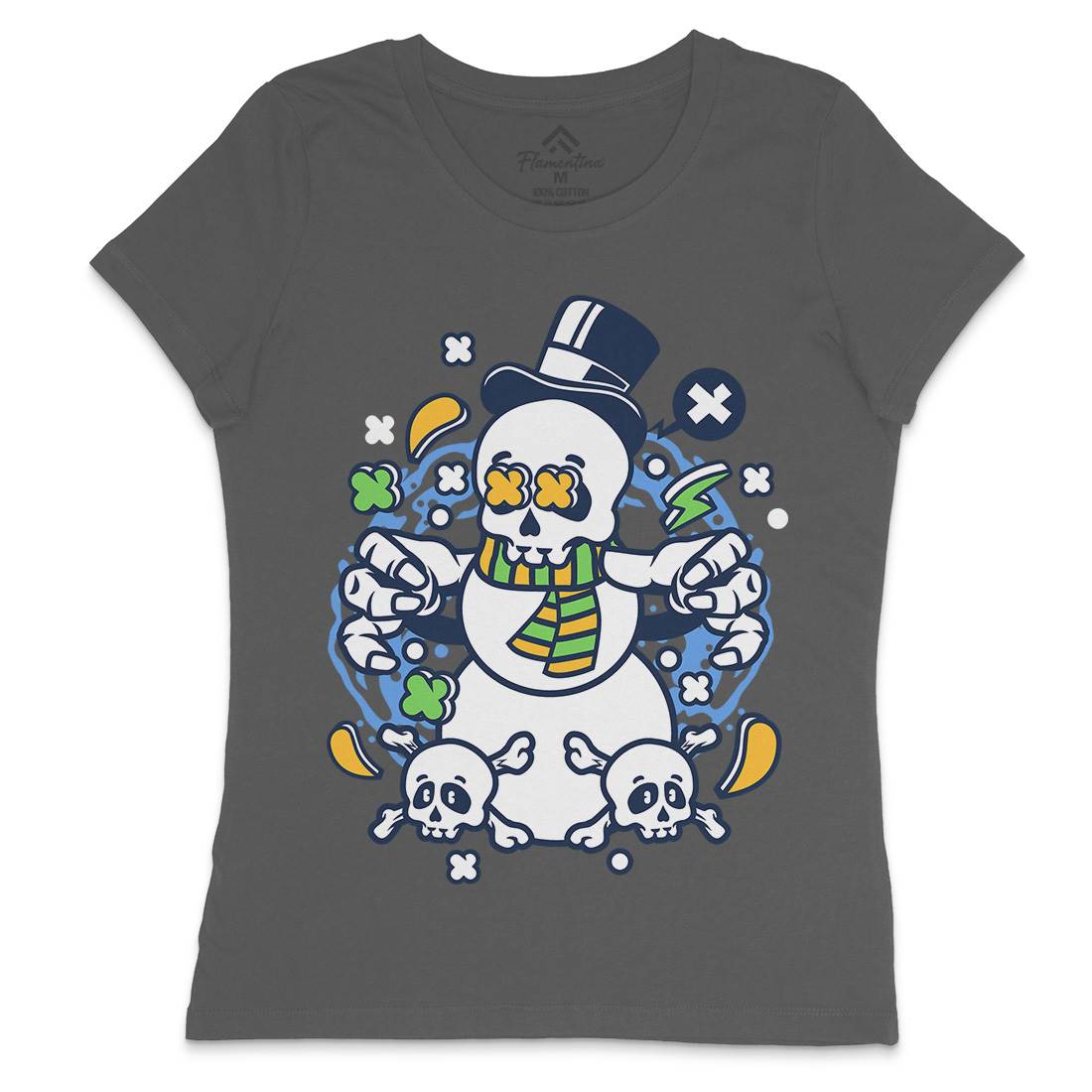 Skull Snowman Womens Crew Neck T-Shirt Retro C246