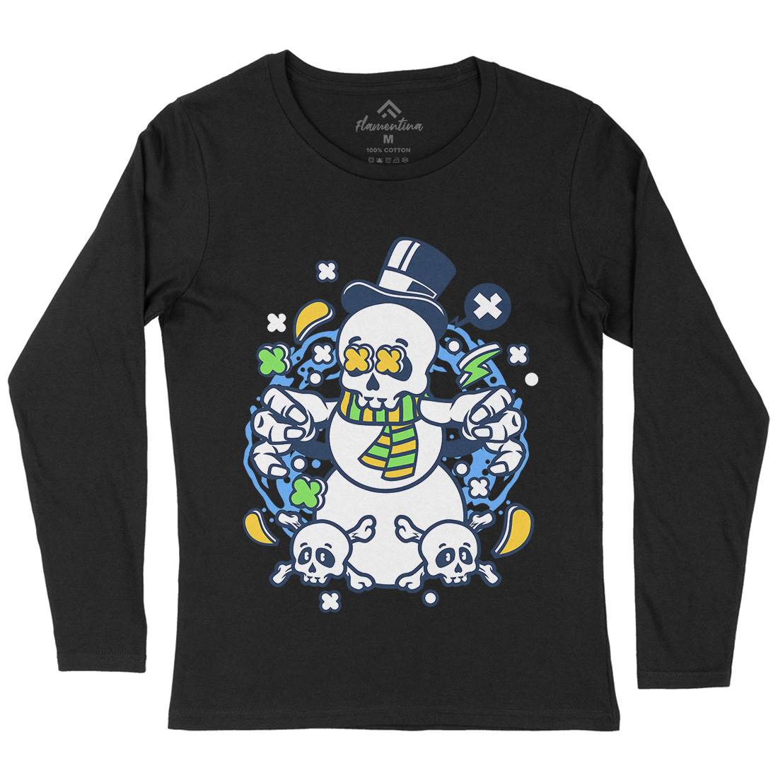 Skull Snowman Womens Long Sleeve T-Shirt Retro C246