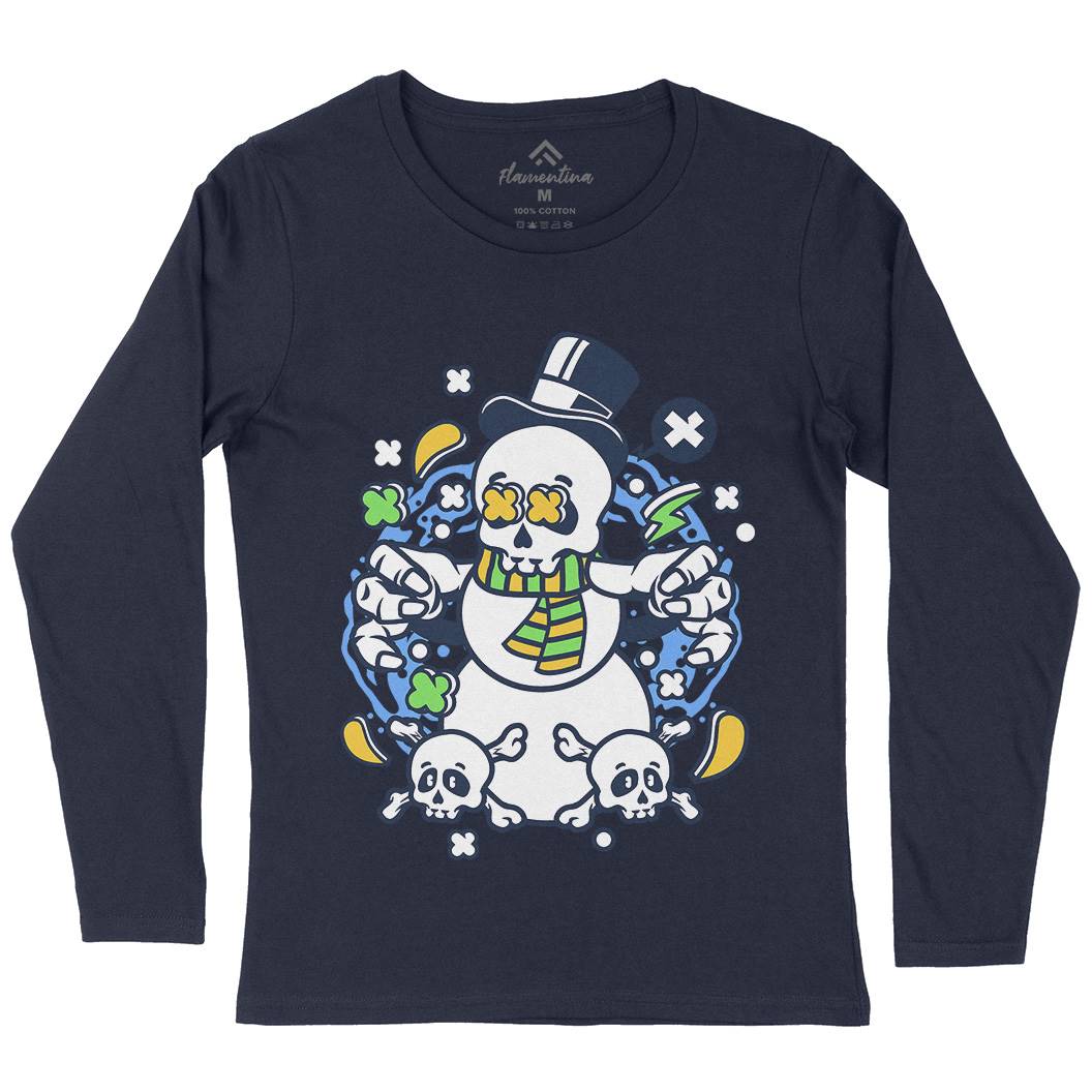Skull Snowman Womens Long Sleeve T-Shirt Retro C246