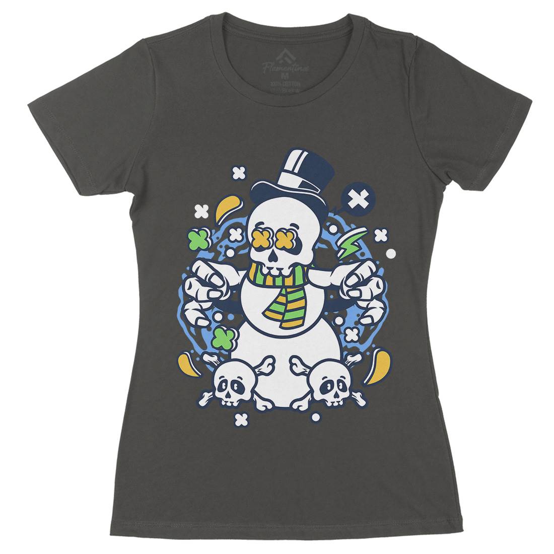Skull Snowman Womens Organic Crew Neck T-Shirt Retro C246