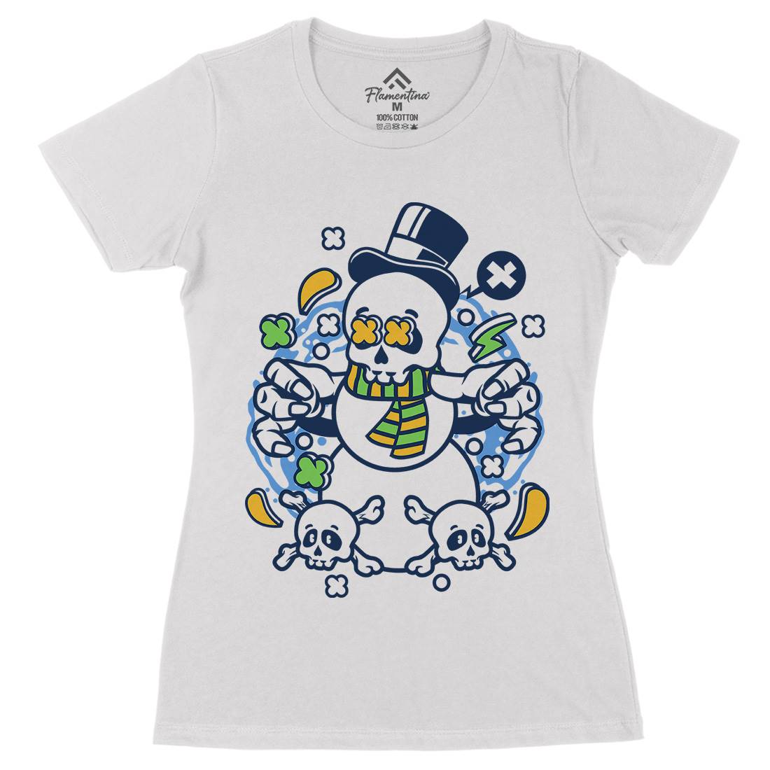 Skull Snowman Womens Organic Crew Neck T-Shirt Retro C246