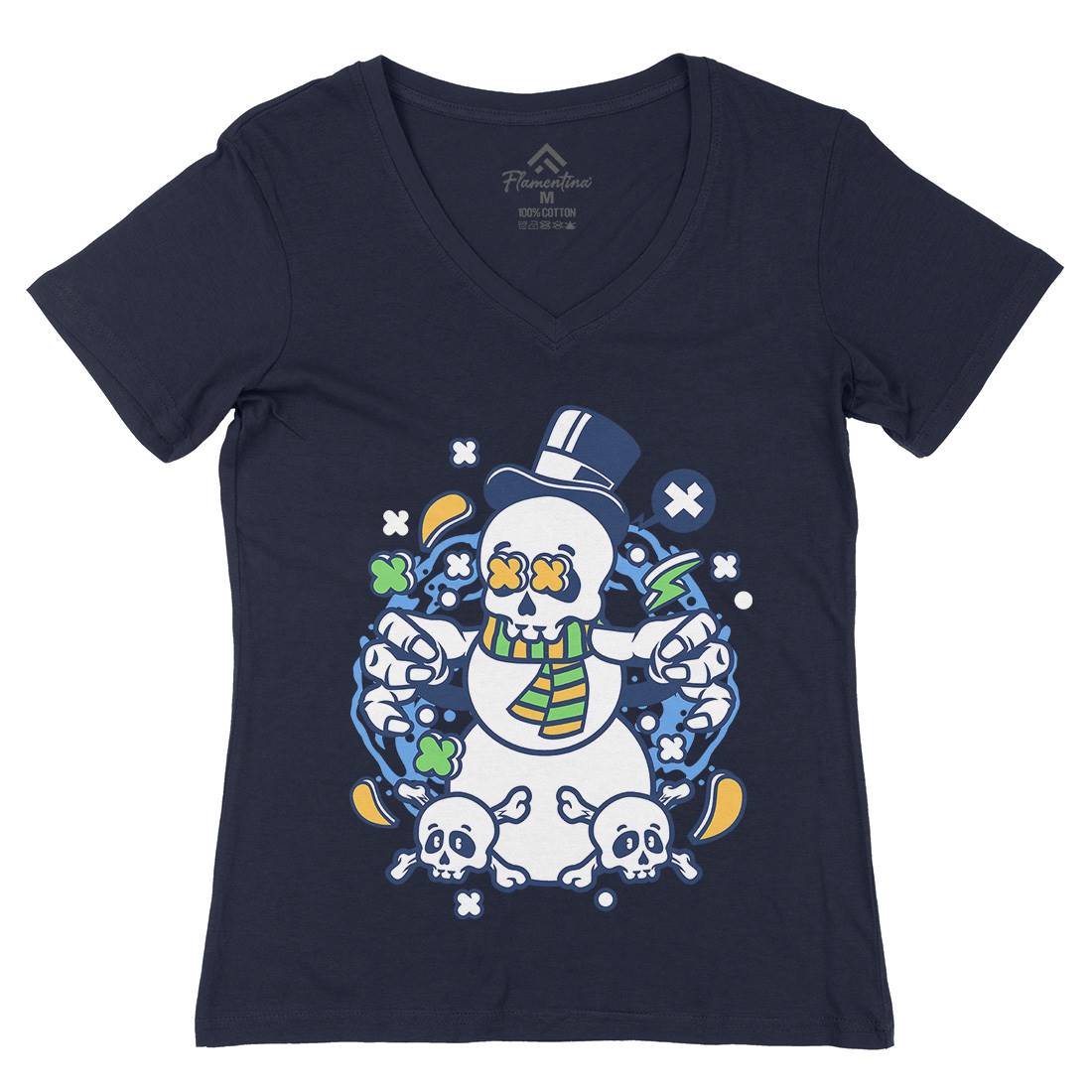 Skull Snowman Womens Organic V-Neck T-Shirt Retro C246