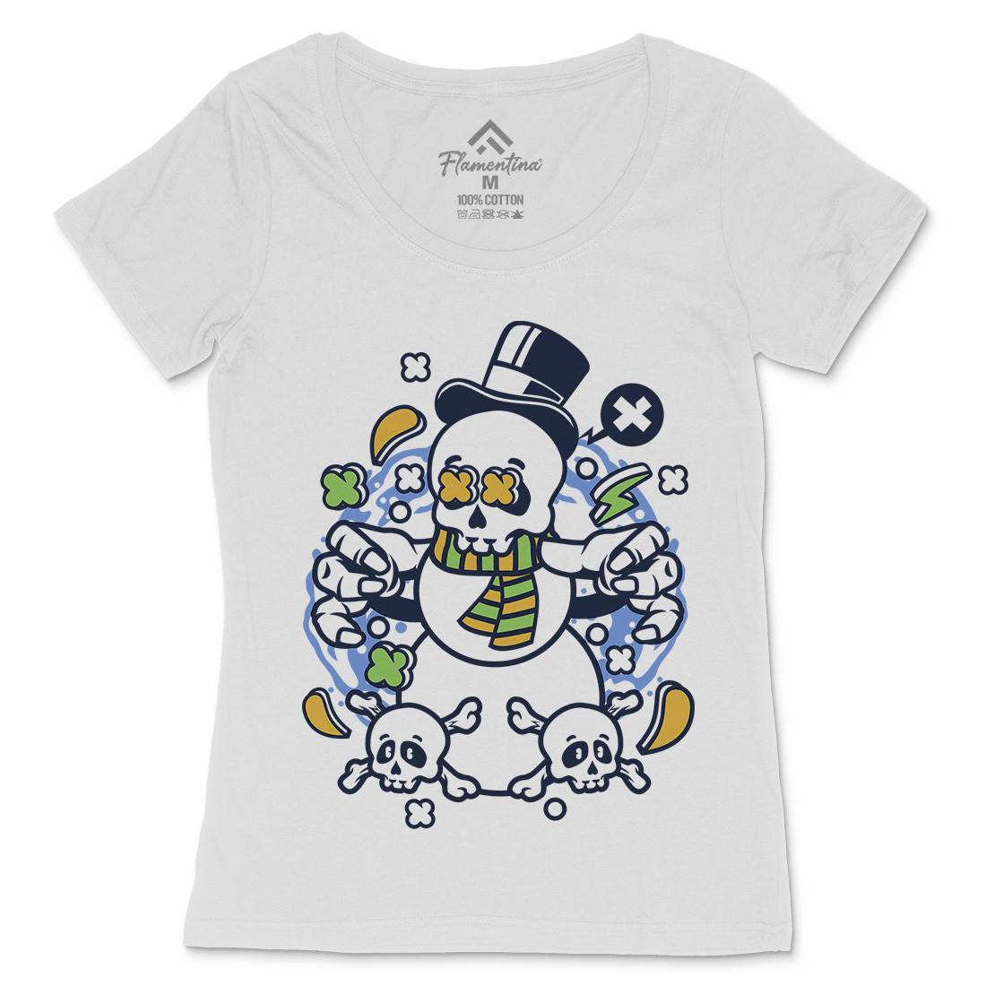 Skull Snowman Womens Scoop Neck T-Shirt Retro C246