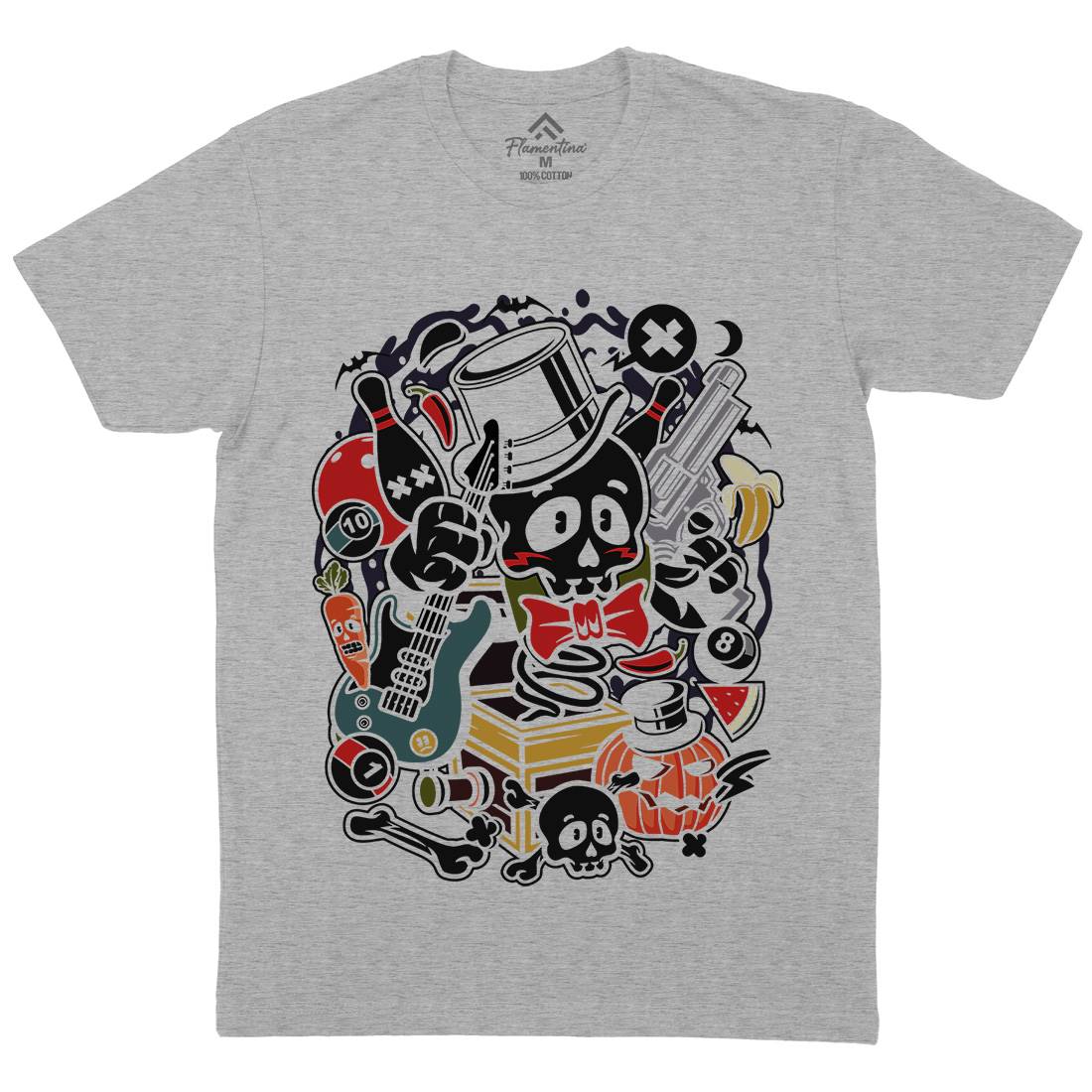 Skull Toy Box Mens Organic Crew Neck T-Shirt Retro C247