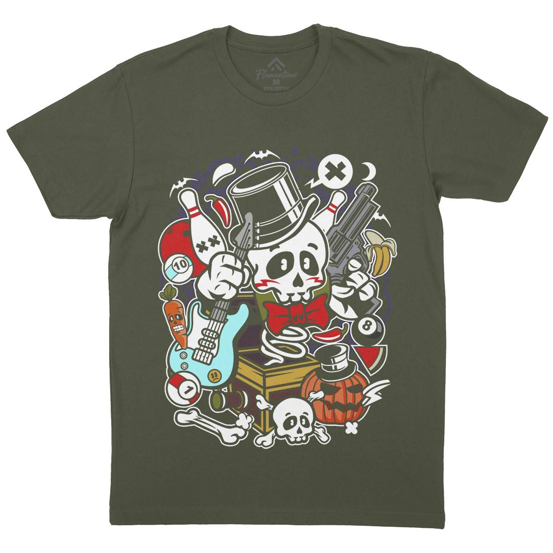 Skull Toy Box Mens Organic Crew Neck T-Shirt Retro C247
