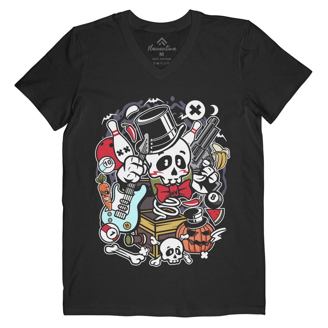 Skull Toy Box Mens Organic V-Neck T-Shirt Retro C247