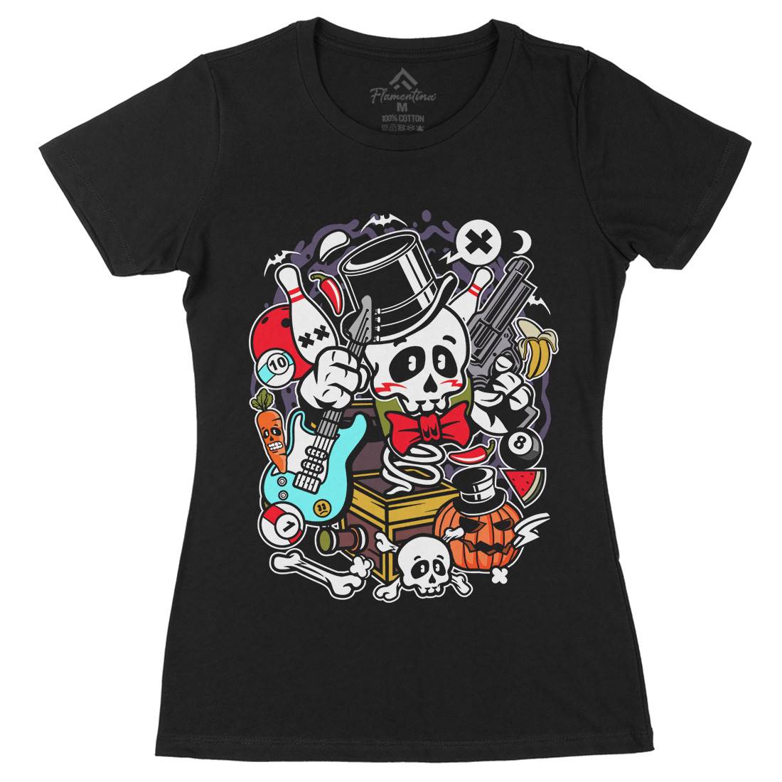 Skull Toy Box Womens Organic Crew Neck T-Shirt Retro C247